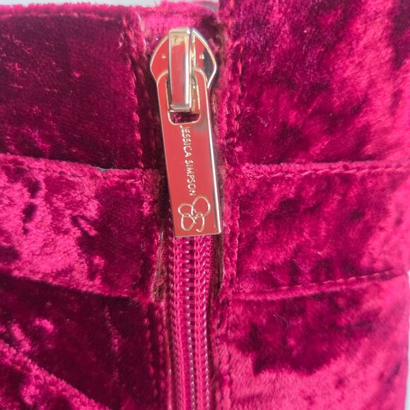 NEW JESSICA SIMPSON Embellished Buckle Crushed Velvet Block-Heel Booties Size 8 - Picture 10 of 13